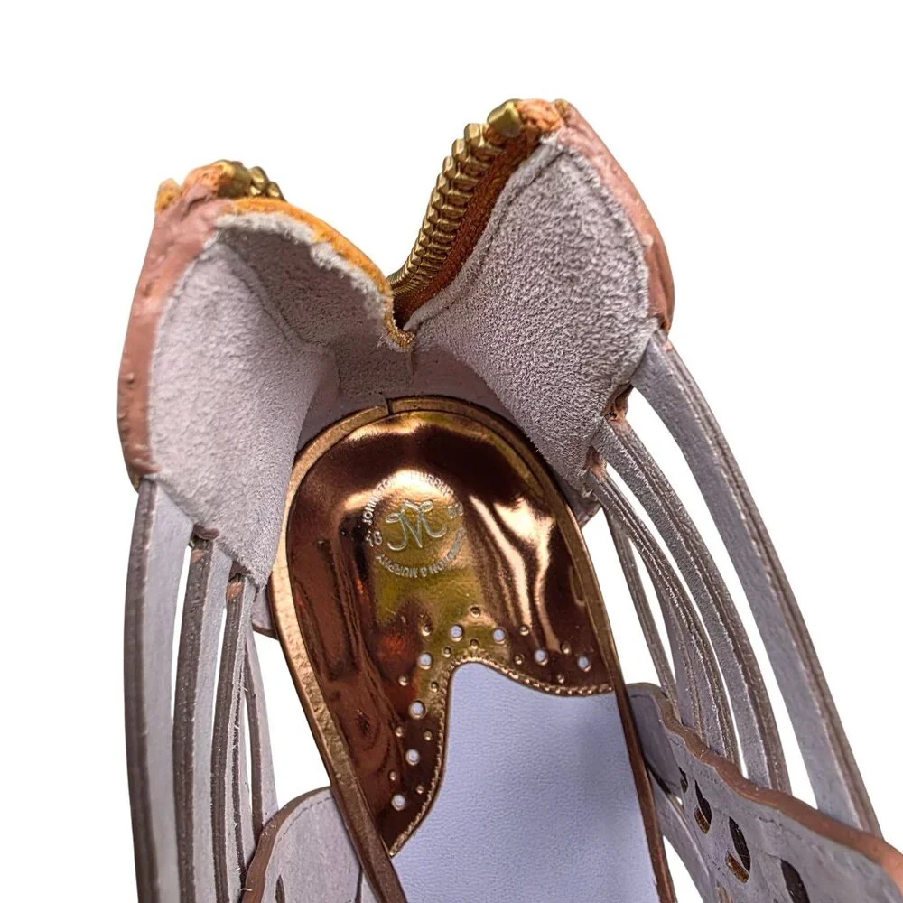 Johnston & Murphy Leather Evie Natural Gold Zip Bootie Leather Heels - Picture 10 of 11